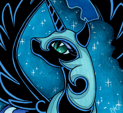 Size: 1024x942 | Tagged: safe, artist:raxamermaid, nightmare moon, alicorn, black coat, female, horn, mare, simple background, solo