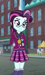 Size: 2792x4624 | Tagged: artist needed, safe, derpibooru exclusive, part of a set, principal abacus cinch, equestria girls, abacus cinch through the years, absurd resolution, arm behind back, cinchabetes, clothes, crystal prep academy, crystal prep academy uniform, crystal prep shadowbolts, cute, glasses, medal, pleated skirt, school uniform, skirt, smiling, socks, solo, when she smiles, younger, younger cinch