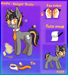 Size: 669x743 | Tagged: safe, artist:kiwiferret, oc, oc only, oc:vulgar trade, bat pony, hybrid, pony, unicorn, bat pony unicorn, fangs, female, necktie, solo