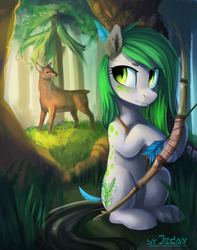 Size: 1500x1900 | Tagged: safe, artist:jedayskayvoker, oc, oc only, deer, arrow, bow (weapon), bow and arrow, forest, hunting, weapon