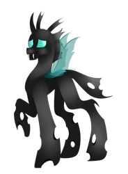 Size: 600x817 | Tagged: safe, artist:forestemni, thorax, changeling, fangs, raised hoof, simple background, smiling, solo