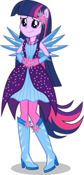 Size: 2394x5000 | Tagged: safe, artist:limedazzle, twilight sparkle, twilight sparkle (alicorn), alicorn, equestria girls, legend of everfree, absurd resolution, alternate costumes, alternate universe, boots, clothes swap, costume swap, crystal guardian, crystal wings, high heel boots, ponied up, ponytail, solo, wings