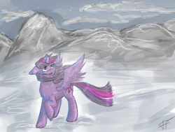 Size: 1380x1045 | Tagged: safe, artist:nikue, twilight sparkle, twilight sparkle (alicorn), alicorn, pony, blizzard, snow, snowfall, solo