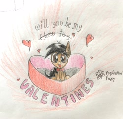 Size: 3134x3024 | Tagged: safe, artist:professionalpuppy, oc, oc only, oc:cocoa mocha, bowtie, cute, hearts and hooves day, solo, traditional art, valentine's day