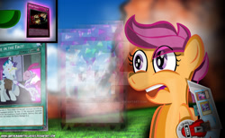 Size: 1024x631 | Tagged: safe, artist:iamthemanwithglasses, artist:raysona, scootaloo, card, crossover, watermark, yu-gi-oh!