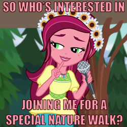 Size: 720x720 | Tagged: safe, edit, edited screencap, screencap, gloriosa daisy, equestria girls, legend of everfree, caption, female, innuendo, lidded eyes, magical geodes, meme, microphone, necklace, solo