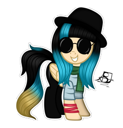 Size: 4600x4800 | Tagged: safe, artist:aldobronyjdc, oc, oc only, oc:adenzell harmony, pegasus, pony, absurd resolution, bracelet, clothes, hat, jewelry, scarf, signature, simple background, sunglasses, transparent background