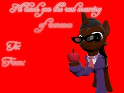 Size: 1400x1050 | Tagged: safe, artist:soad24k, oc, oc only, oc:soadia, 3d, apple, food, gmod, solo, teacher, valentine's day, valentine's day card