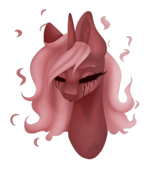 Size: 1839x2000 | Tagged: safe, artist:minelvi, oc, oc only, oc:crona, pony, unicorn, black tears, bust, crying, female, mare, portrait, simple background, solo, transparent background