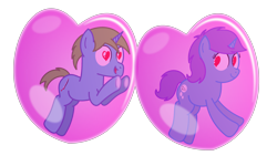 Size: 2500x1500 | Tagged: safe, artist:bladedragoon7575, oc, oc only, oc:balance blade, oc:sleepy zee, bubble, heart, heart eyes, hypnosis, in bubble, infatuation, valentine's day, wingding eyes