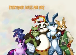 Size: 736x529 | Tagged: artist needed, safe, twilight sparkle, bunnymund, crossover, disney, dreamworks, fox mccloud, kung fu panda, lilo and stitch, mulan, mushu, nintendo, po, rise of the guardians, star fox, stitch