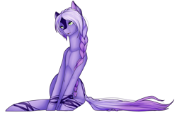 Size: 2628x1710 | Tagged: safe, artist:midfire, oc, oc only, oc:purple haze, earth pony, pony, art trade, braid, female, mare, simple background, sitting, solo, transparent background