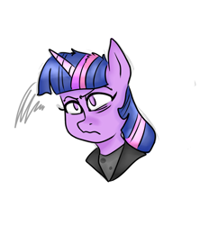 Size: 800x900 | Tagged: safe, artist:jodi sli, twilight sparkle, bust, clothes, serious, serious face, solo