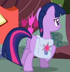 Size: 350x358 | Tagged: safe, screencap, twilight sparkle, unicorn twilight, pony, unicorn, just for sidekicks, butt, cropped, female, mare, plot, saddle bag, solo, twibutt