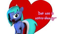 Size: 2560x1440 | Tagged: safe, artist:obsidianocelot, oc, oc only, oc:starlight starbright, pegasus, pony, 3d, female, heart, mare, mouth hold, plot, pun, solo, spiked wristband, valentine, valentine's day, vulgar, wristband