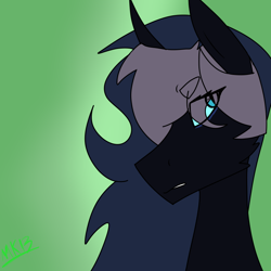 Size: 844x844 | Tagged: safe, artist:moonakart13, artist:moonaknight13, nightmare moon, angry, crystal background, frown, green crystal, looking away, messy mane, not happy, solo