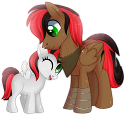 Size: 1469x1358 | Tagged: safe, artist:sugguk, oc, oc only, oc:cybersky, oc:cyberstorm, pegasus, pony, father and child, father and daughter, female, filly, male, one eye closed, parent and child, simple background, stallion, transparent background, wink