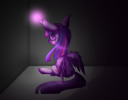 Size: 1280x1000 | Tagged: safe, artist:jisuppe, twilight sparkle, twilight sparkle (alicorn), alicorn, pony, magic, makeup, running makeup, sitting, solo