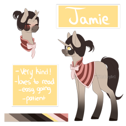 Size: 1024x1024 | Tagged: safe, artist:itsizzybel, oc, oc only, oc:jamie, pony, unicorn, bow, female, mare, reference sheet, shawl, solo