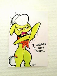 Size: 900x1200 | Tagged: safe, artist:mrpenceaul, granny smith, pony, bipedal, photo, solo, traditional art, vulgar