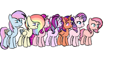 Size: 1136x640 | Tagged: safe, artist:shydream-mlp, oc, oc only, magical lesbian spawn, next generation, offspring, parent:applejack, parent:fluttershy, parent:pinkie pie, parent:rainbow dash, parent:rarity, parent:starlight glimmer, parent:sunset shimmer, parent:twilight sparkle, parents:flutterdash, parents:glimmerpie, parents:rarijack, parents:sunsetsparkle, simple background