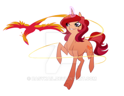 Size: 600x469 | Tagged: safe, artist:basykail, oc, oc only, phoenix, pony, unicorn, female, flying, mare, running, simple background, transparent background, watermark