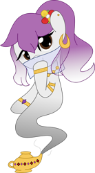 Size: 1024x1856 | Tagged: safe, artist:themorbidhippie, oc, oc only, genie pony, pony, bracelet, ear piercing, earring, female, flower, flower in hair, genie, jewelry, lamp, mare, necklace, piercing, shy, simple background, solo, transparent background, unnamed oc, vector, veil