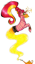 Size: 1804x3247 | Tagged: safe, artist:divinekitten, genie pony, pony, unicorn, armband, genie, gigi grant, hoof shoes, horn ring, lamp, looking at you, magic, monster high, ponified, ponytail, solo, sparkles, veil, waistband