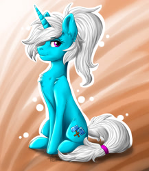 Size: 1280x1472 | Tagged: safe, artist:alexispaint, oc, oc only, oc:pummela, pony, unicorn, chest fluff, simple background, sitting, solo