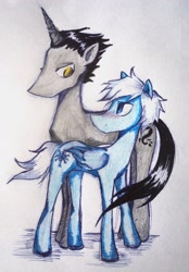 Size: 2692x3874 | Tagged: safe, artist:evaistryingagain, artist:pinksonic42, gay, jack frost, male, pitch black, ponified, rise of the guardians