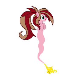 Size: 1152x1152 | Tagged: safe, artist:motownwarrior01, oc, oc only, oc:red velvet, genie pony, base used, genie, lamp, ponytail, smiling, solo