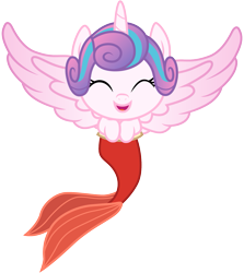 Size: 1501x1681 | Tagged: safe, artist:cloudyglow, princess flurry heart, mermaid, merpony, clothes, clothes swap, cosplay, costume, crossover, cute, disney, eyes closed, flurrybetes, happy, mermaid tail, open mouth, princess melody, simple background, smiling, solo, the little mermaid, the little mermaid 2: return to the sea, transparent background, vector