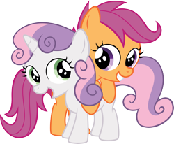 Size: 3640x3000 | Tagged: safe, artist:qazwsxedc15, scootaloo, sweetie belle, cute, simple background, transparent background