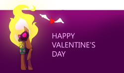 Size: 1280x760 | Tagged: safe, artist:askchilipepper, artist:sozdatelniza, oc, oc only, oc:chili pepper, fire, gas mask, mask, solo, tumblr, valentine's day