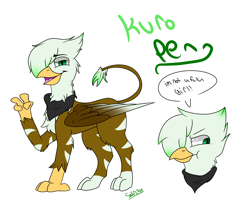 Size: 3000x2400 | Tagged: safe, artist:joushi, oc, oc only, oc:kuro pen, griffon, bandana, male, reference sheet