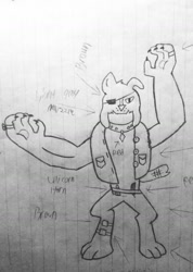 Size: 1232x1729 | Tagged: safe, artist:pizzamovies, diamond dog, claws, fangs, greedy, jewelry, lined paper, raised tail, ripped shirt, solo, tail, traditional art
