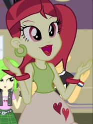 Size: 461x617 | Tagged: safe, screencap, cherry crash, rose heart, teddy t. touchdown, equestria girls, friendship games, background human, bracelet, cropped, ear piercing, earring, jewelry, piercing, wristband