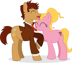 Size: 6913x6021 | Tagged: safe, artist:illumnious, earth pony, pony, absurd resolution, blazer, clothes, david tennant, doctor who, duo, eyes closed, female, hair bun, male, mare, necktie, ponified, rose tyler, shirt, simple background, smiling, stallion, tenth doctor, transparent background, vector