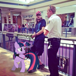 Size: 599x600 | Tagged: safe, edit, twilight sparkle, beard, collar, facial hair, glasses, irl, leash, photo, police officer, ponies in real life, redneck