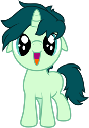 Size: 748x1069 | Tagged: safe, artist:ragerer, oc, oc only, oc:spectral song, pony, unicorn, colt, cute, floppy ears, green mane, male, missing cutie mark, ocbetes, simple background, smiling, solo, transparent background