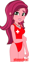 Size: 1024x2144 | Tagged: safe, artist:adammasterart, gloriosa daisy, equestria girls, legend of everfree, .svg available, adorasexy, baywatch, clothes, cute, daisybetes, freckles, inkscape, lifeguard, looking at you, one-piece swimsuit, red swimsuit, sexy, shy, simple background, solo, swimsuit, transparent background, vector, whistle