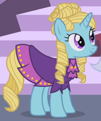 Size: 332x400 | Tagged: safe, screencap, four step, pony, unicorn, the best night ever, background pony, clothes, dress, solo