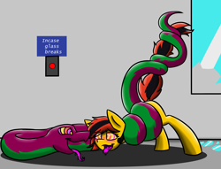 Size: 1280x977 | Tagged: safe, artist:askhypnoswirl, oc, oc only, oc:southern belle, snake, broken glass, button, kaa eyes, mind control, swirly eyes, tongue out