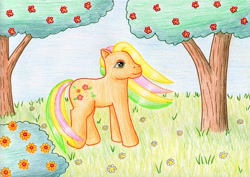 Size: 1024x724 | Tagged: safe, artist:normaleeinsane, g3, flower, grass, solo, spring parade, traditional art, tree