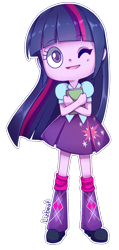 Size: 400x843 | Tagged: safe, artist:lizbeat, twilight sparkle, equestria girls, book, clothes, cute, leg warmers, one eye closed, open mouth, shoes, simple background, skirt, solo, transparent background, twiabetes, wink