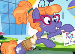 Size: 500x362 | Tagged: safe, screencap, frazzle rock, earth pony, pony, princess spike (episode), clothes, cropped, female, glasses, mare, ponytail, solo