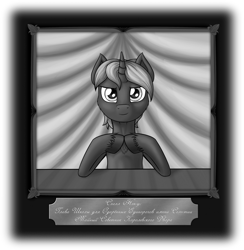 Size: 2860x2927 | Tagged: safe, artist:skorpionletun, oc, oc only, oc:spell nexus, fanfic:past sins, chapter image, fanfic, fanfic art, gendo pose, hooves together, picture frame, russian, solo