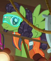Size: 285x342 | Tagged: safe, screencap, scootaloo, pony, on your marks, geronimo, goggles, harness, solo, tack