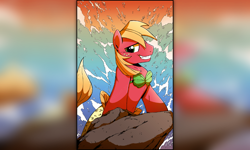 Size: 800x480 | Tagged: safe, artist:ponygoddess, big macintosh, mermaid, merpony, crossdressing, equestria daily, male, merman, reference, smiling, species swap, the little mermaid, water, wave