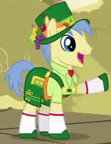 Size: 159x206 | Tagged: safe, screencap, goldengrape, sir colton vines iii, pony, one bad apple, clothes, costume, leprechaun, solo